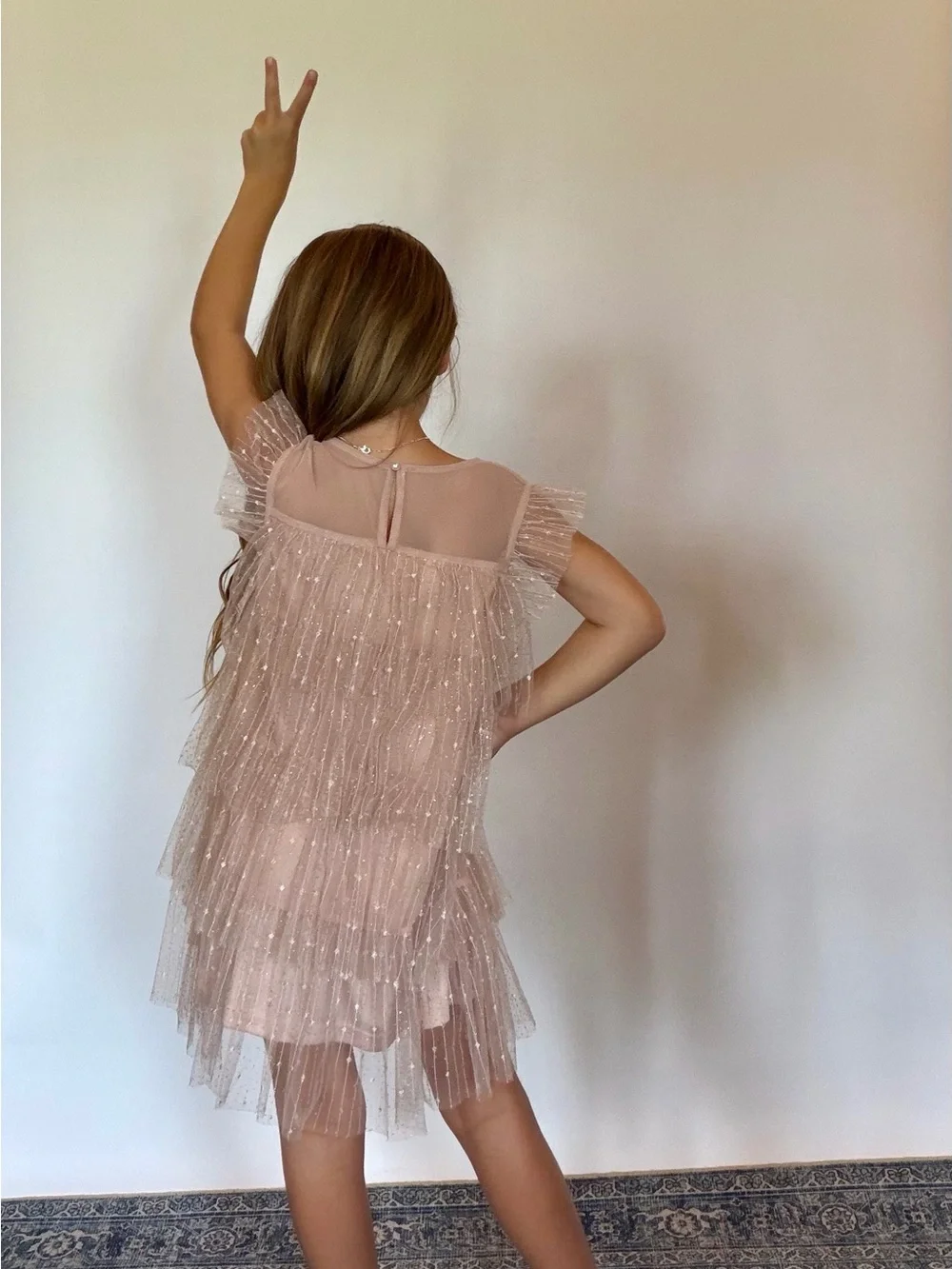 Girls Sparkle Tiered Tulle Dress - Blush Pink